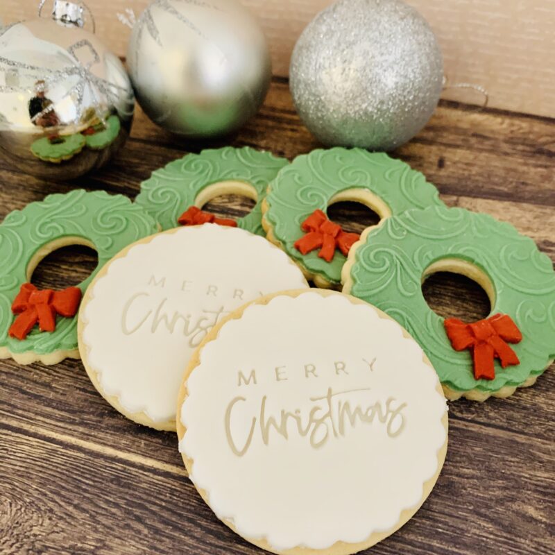 Christmas wreath biscuits - biscuits for business from Enchanting Bakes