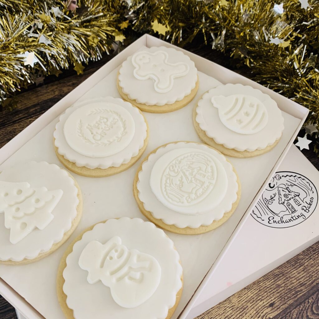 custom designed Christmas biscuits from Enchanting Bakes