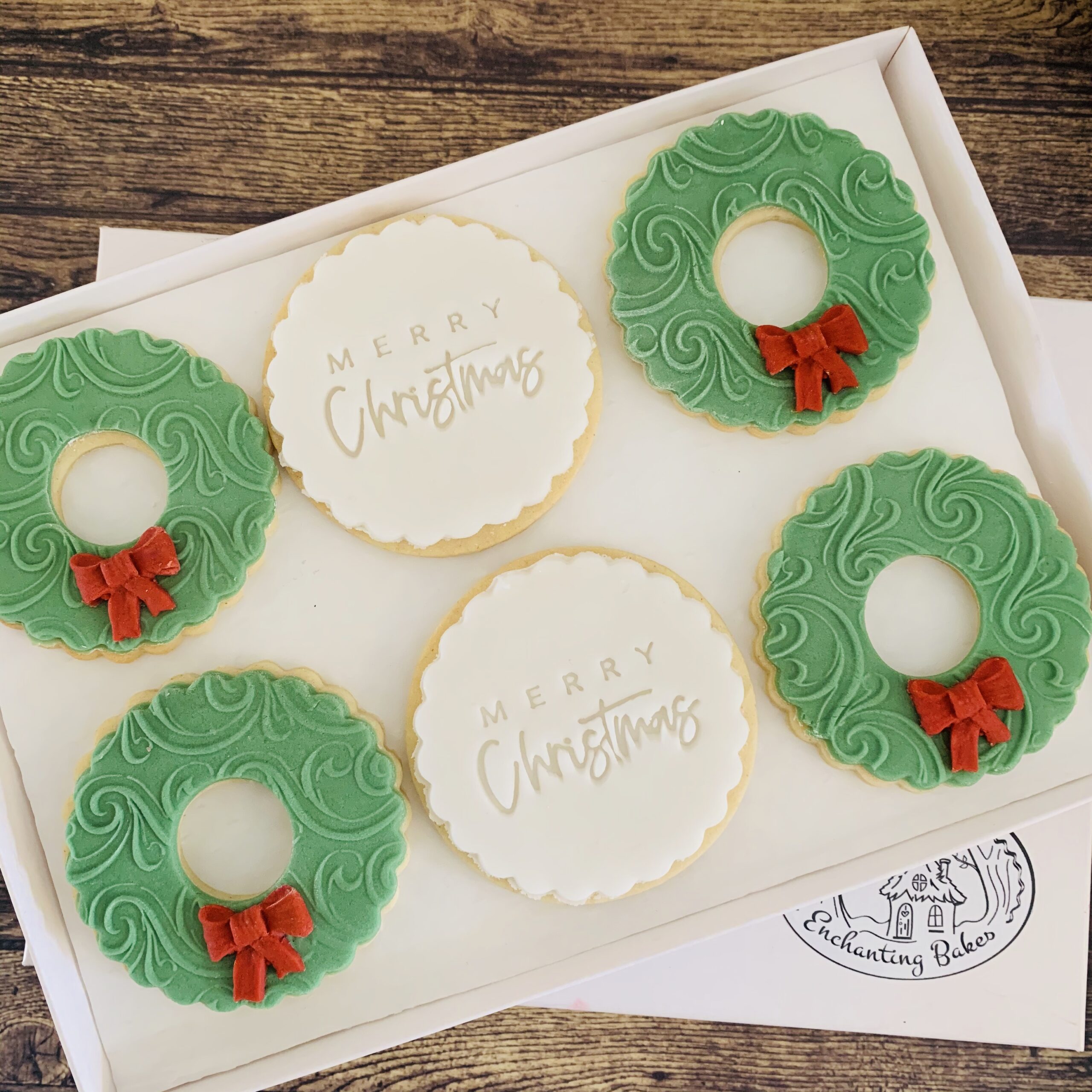Christmas wreath biscuits - biscuits for business from Enchanting Bakes