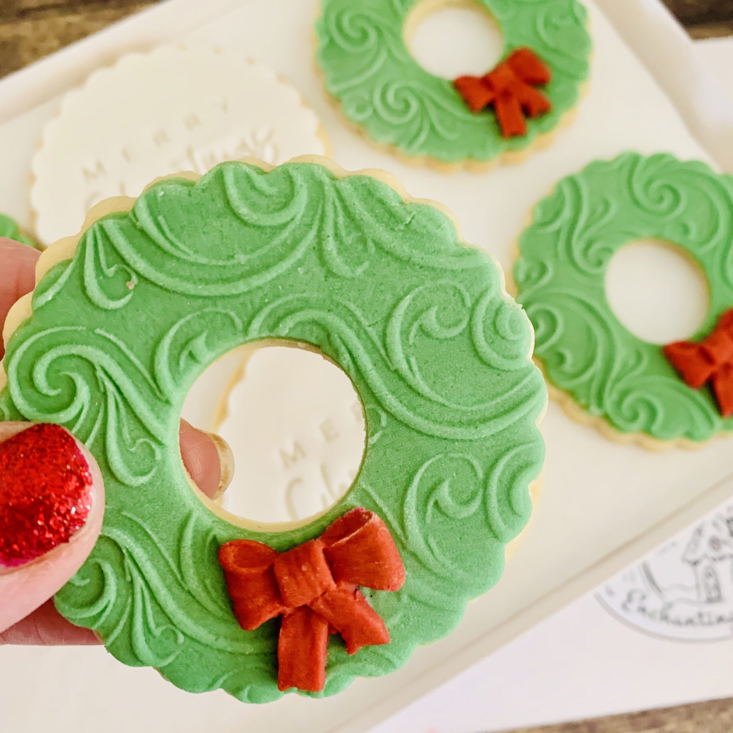 Christmas wreath biscuits - biscuits for business from Enchanting Bakes